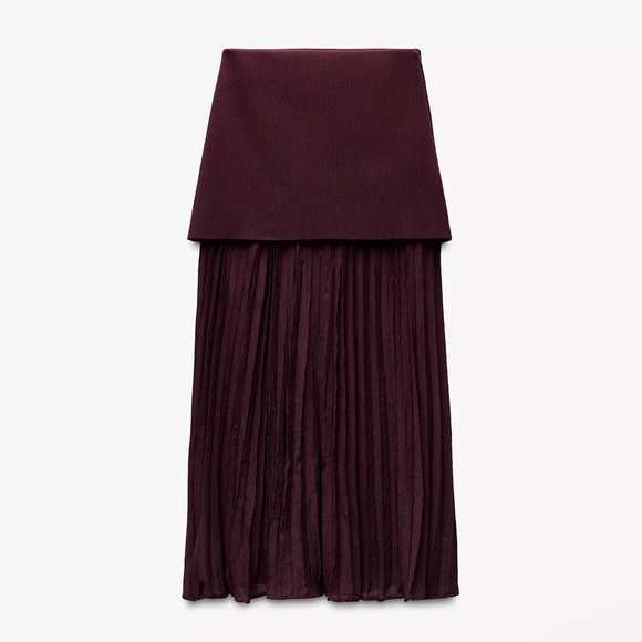 Elegant Burgundy Zara Pleated Skirt - Picture 2 of 6